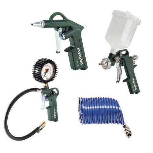 LPZ 4 Set: Compressed Air Tool Set: Blow gun, tyre inflator, paint spray gun, PA sprial hose