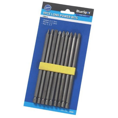 Blue Spot Tools 9 Pce 150mm Chrome Vanadium Extra Long Power Bit Set