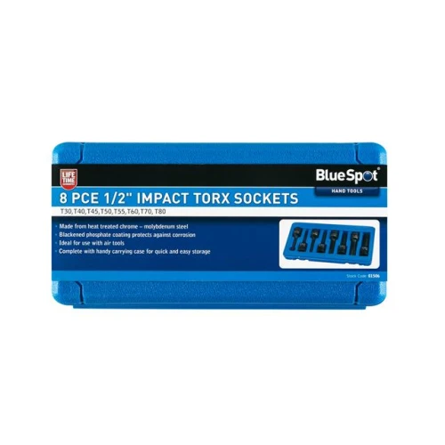Blue Spot Tools 8 Pce 1/2" Impact Torx Sockets (T30-T80)
