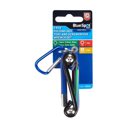 Blue Spot Tools 9 PCE Folding Hex, Torx and Screwdriver Wrench Set