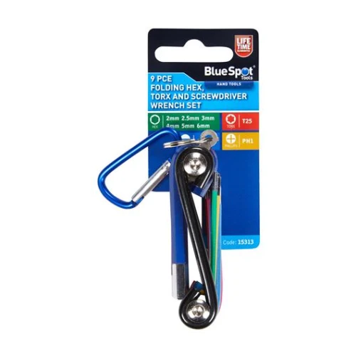 Blue Spot Tools 9 PCE Folding Hex, Torx and Screwdriver Wrench Set