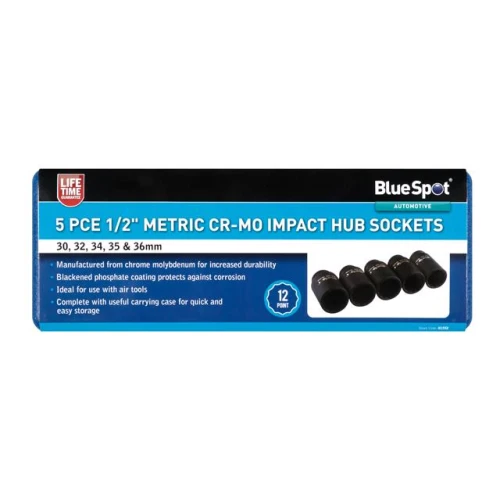 Blue Spot Tools 5Pce 1/2" Impact Hub Nut Sockets 30-36mm