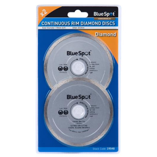 Blue Spot Tools 2Pce Continuous Rim 115mm (4.5") Diamond Discs