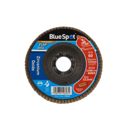 Blue Spot Tools 115mm (4.5") 60 Grit Zirconium Oxide Flap Disc