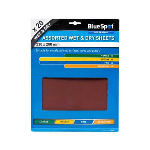 Blue Spot Tools 20 Pce Assorted Wet And Dry Sandpaper Sheets