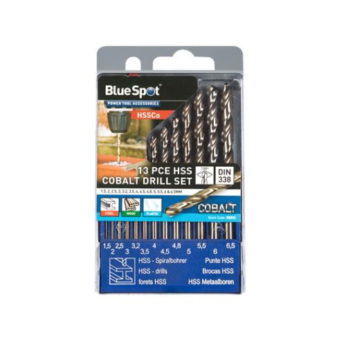 Blue Spot Tools 13PCE Fully Ground 5% Cobalt Drills (1.5-6.5mm)