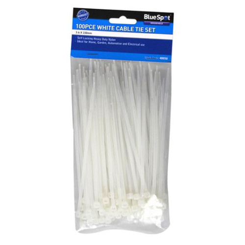 Blue Spot Tools 100 Pce 3.6mm X 150mm White Cable Ties