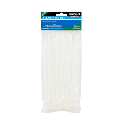 Blue Spot Tools 100 Pce 4.8mm X 200mm White Cable Ties
