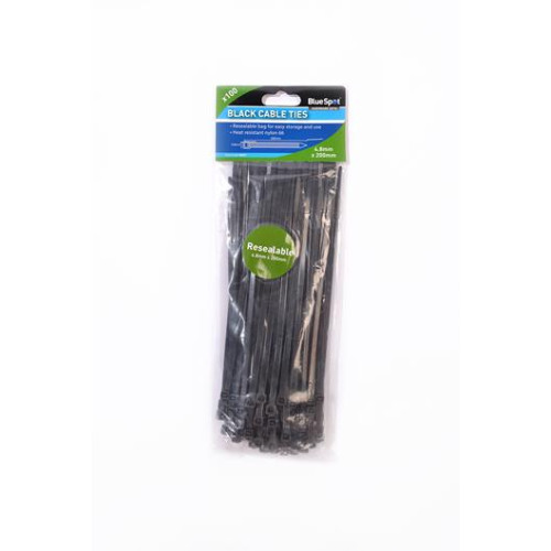 Blue Spot Tools 100 Pce 4.8mm X 200mm Black Cable Ties