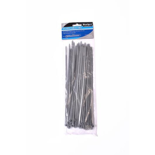 Blue Spot Tools 50 Pce 4.8mm X 250mm Silver Cable Ties