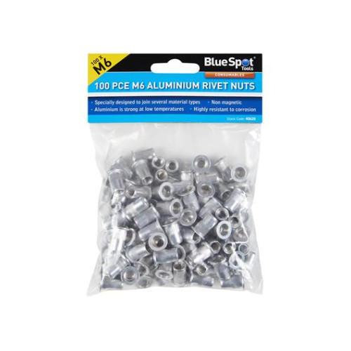 Blue Spot Tools 100 PCE M6 Aluminium Rivet Nuts