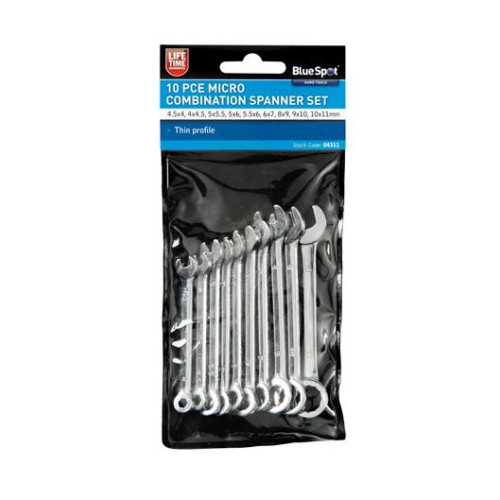 Blue Spot Tools 10 Pce Micro Combination Spanner Set (4-11mm)