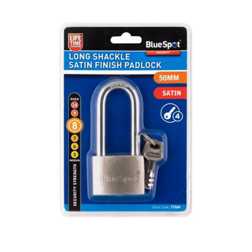 Blue Spot Tools Blue Spot Tools 50mm Long Shackle Satin Finish Padlock