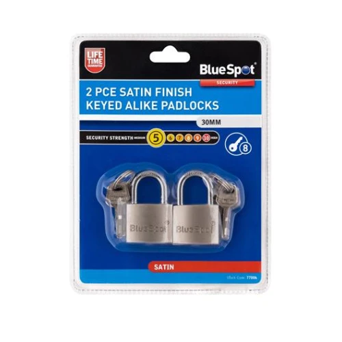 Blue Spot Tools 2 Pce 30mm Satin Finish Keyed Alike Padlocks