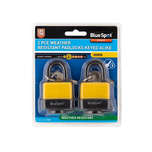 Blue Spot Tools 2 Pce 40mm Weather Resistant Padlocks Keyed Alike