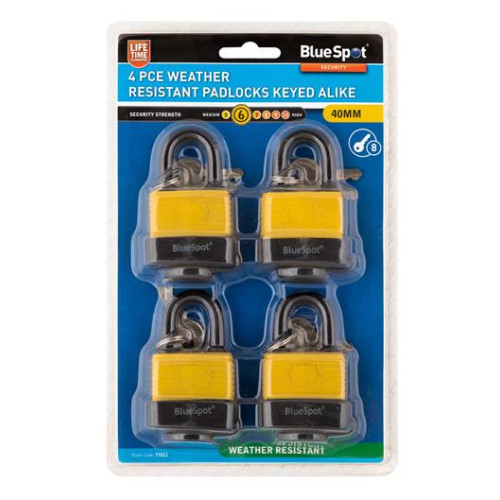 Blue Spot Tools 4 Pce 40mm Weather Resistant Padlocks Keyed Alike