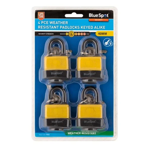 Blue Spot Tools 4 Pce 40mm Weather Resistant Padlocks Keyed Alike