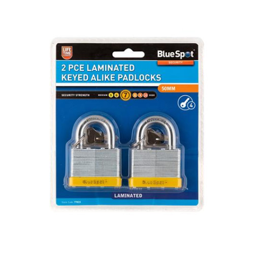 Blue Spot Tools 2 Pce 50mm Laminated Keyed Alike Padlocks