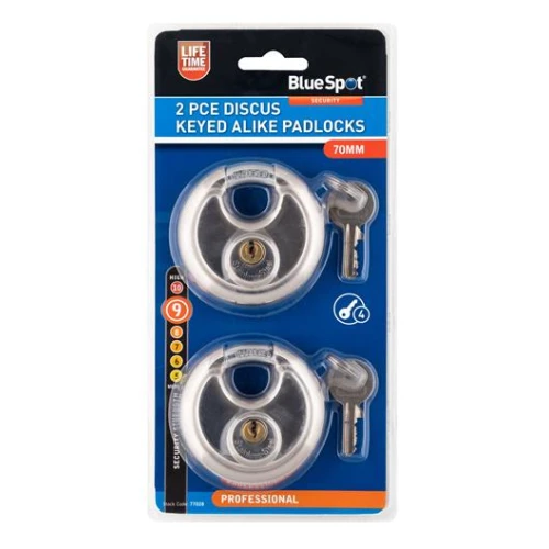 Blue Spot Tools 2 Pce 70mm Discus Keyed Alike Padlocks