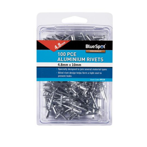 Blue Spot Tools 100 Pce 4.8mm X 10mm Aluminium Rivets