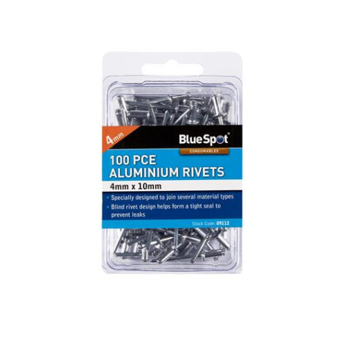 Blue Spot Tools 100 Pce 4mm X 10mm Aluminium Rivets