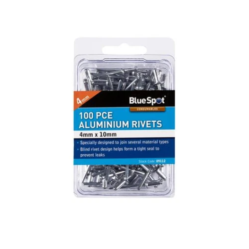 Blue Spot Tools 100 Pce 4mm X 10mm Aluminium Rivets