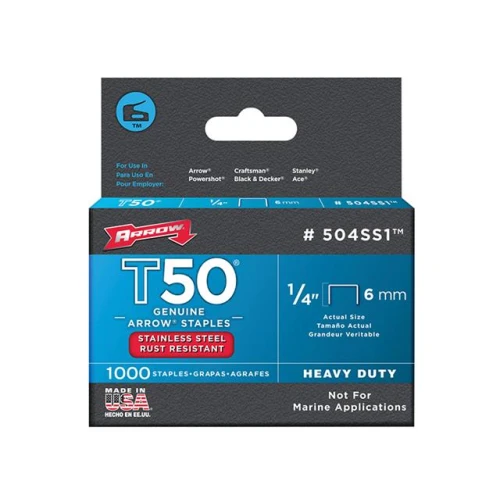 T50 Staples Box 1000 - Stainless Steel 504SS 6mm - 1/4in