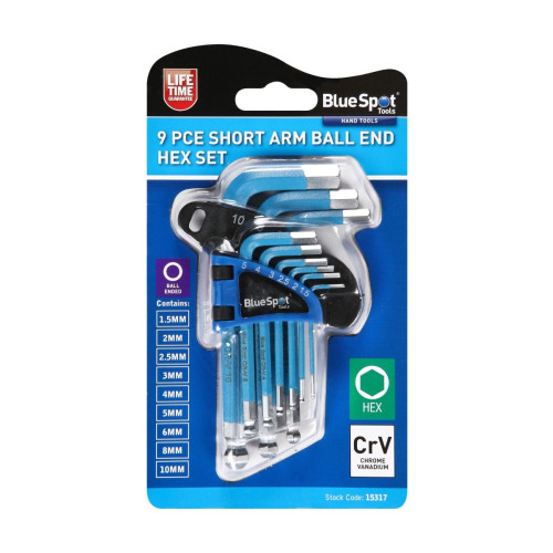 Bluespot Tools 9pc Short Arm Ball End Hex Key Set