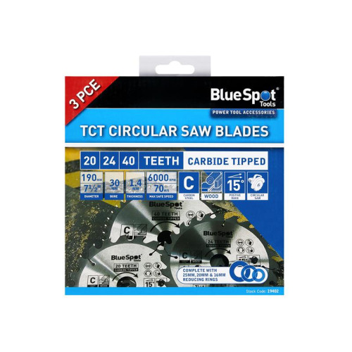 Bluespot 190mm Circular Saw Blade Set, 3 Piece