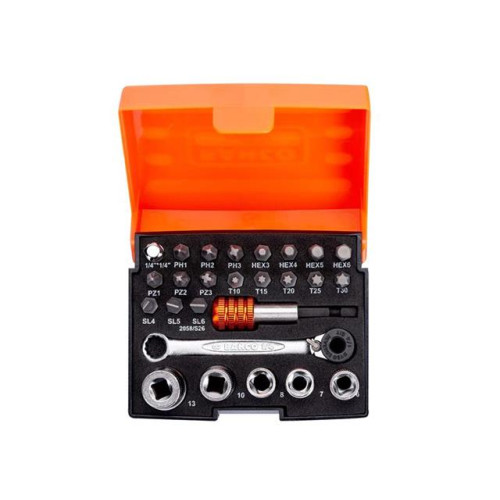 Bahco 2058/S26 Ratchet Socket Bit Set 26 Piece 1/4in Drive