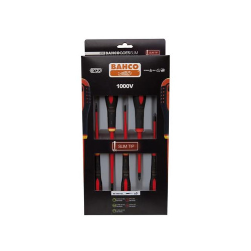 Bahco ERGOâ„¢ Insulated Screwdriver SLIM SL/PH Set, 5 Piece