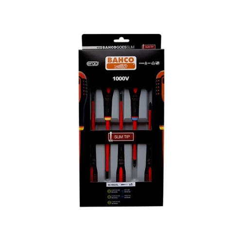 Bahco SLIM ERGO&acirc;&cent; Insulated Screwdriver SL/PZ Set 5 Piece