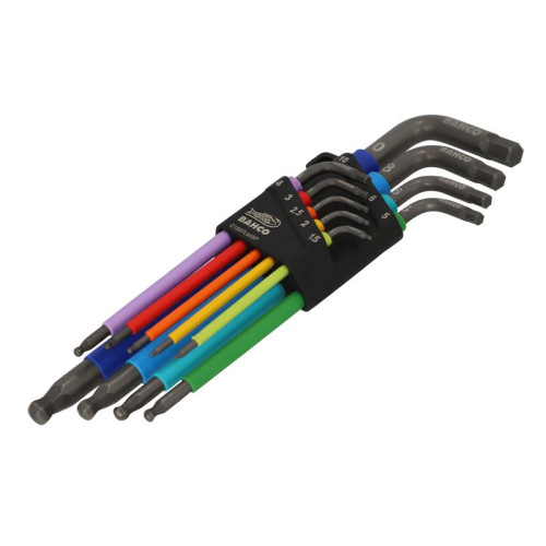 Bahco C1997LM/9P Metric Long Ball End Coloured Hex L-Key Set, 9 Piece