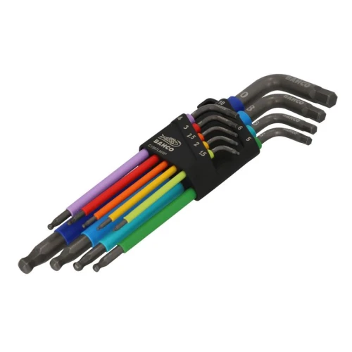 Bahco C1997LM/9P Metric Long Ball End Coloured Hex L-Key Set, 9 Piece