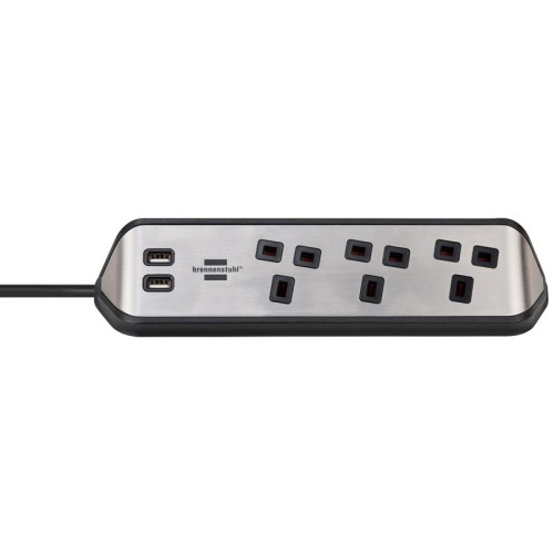 Brennenstuhl estilo Corner Extension Lead 240V 3-Gang 13A Black 2m