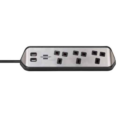 Brennenstuhl estilo Corner Extension Lead 240V 3-Gang 13A Black 2m