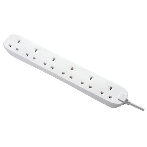 Masterplug 13A 6 Gang 2m Extension Lead White