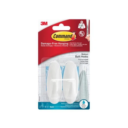 Command Medium Bathroom Hooks (Pack 2)