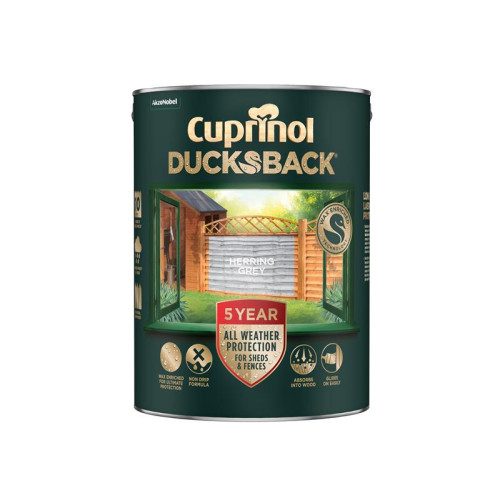 Cuprinol Ducksback 5 Year Waterproof for Sheds & Fences Herring Grey 5 litre