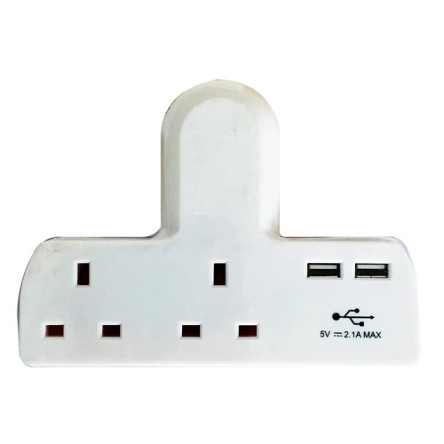 Dencon T-shape Socket 2 Way Adaptor 13A Fused with USB