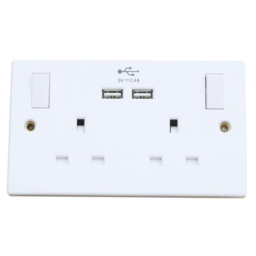 Dencon Switched Socket 2-Gang + 2 USB Ports 13A