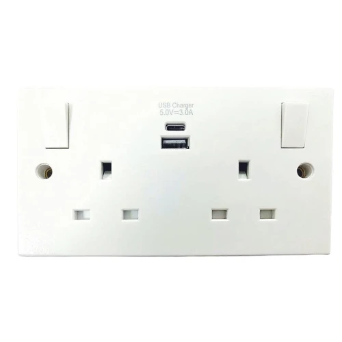 Dencon Switched Socket 2-Gang + 2 USB A/C Ports 13A