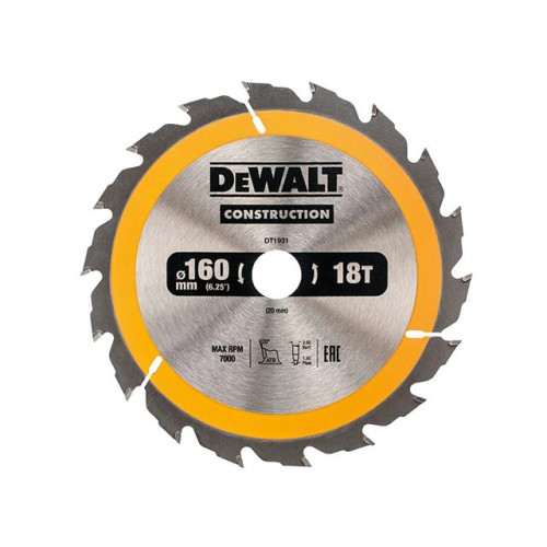 Dewalt Construction Circular Saw Blade 160 x 20mm x 18T