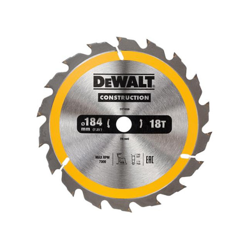 Dewalt Construction Circular Saw Blade 184 x 16mm x 18T