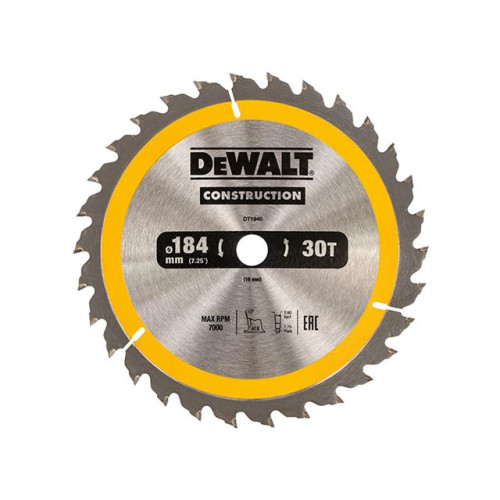 Dewalt Construction Circular Saw Blade 184 x 16mm x 30T