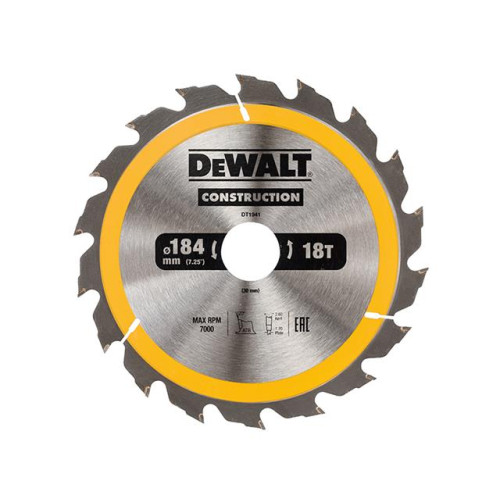 Dewalt Construction Circular Saw Blade 184 x 30mm x 18T