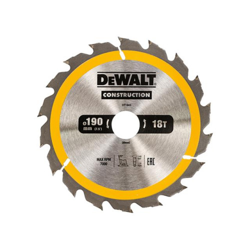 Dewalt Construction Circular Saw Blade 190 x 30mm x 18T