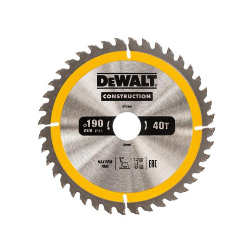 Dewalt Construction Circular Saw Blade 190 x 30mm x 40T
