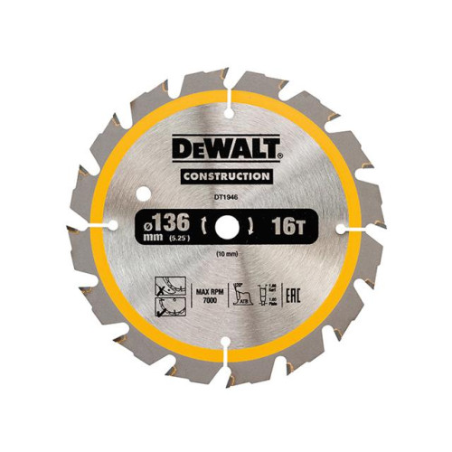 Dewalt Construction Trim Saw Blade 136 x 10mm x 16T
