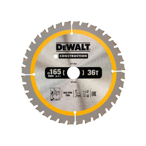 Dewalt Cordless Construction Trim Saw Blade 165 x 20mm x 36T